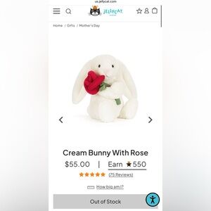 NWT RARE LIMITED EDITION Jellycat Cream Bunny with Rose